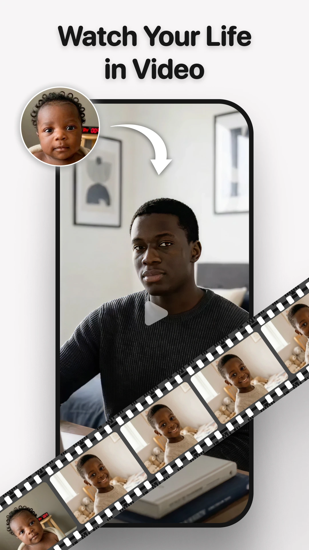 Official MePic screenshot showing an age timeline video concept