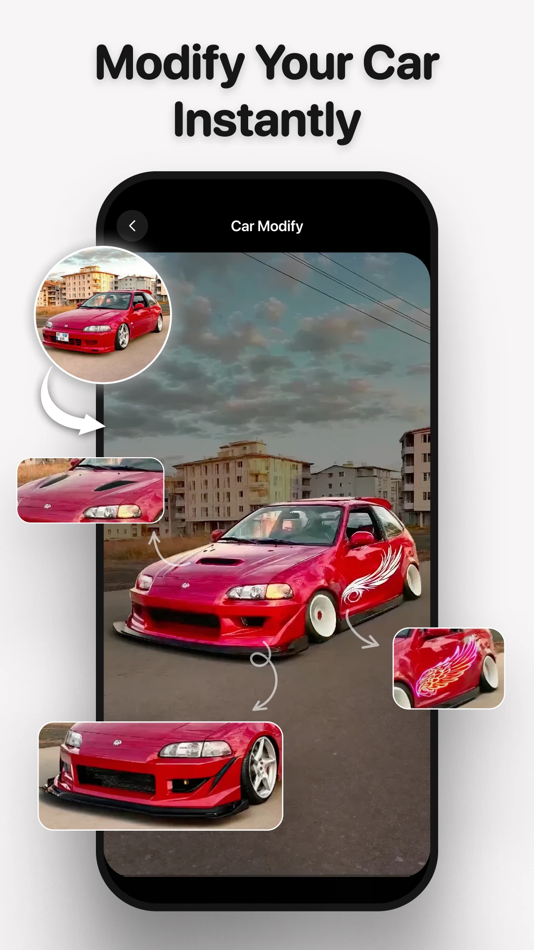 Official MePic screenshot showing car modification effects